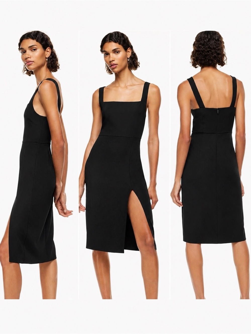 Aritzia Babaton Navy Midi Dress | Size 0 | Sculpting Double-Layer Slit Dress